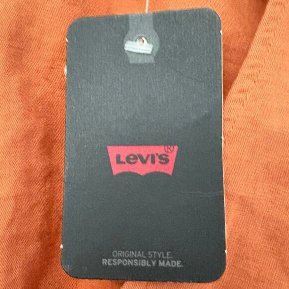 Levi’s Linen Cotton Puff Sleeve Blouse Sz L Rust Burnt Orange Button Front Top - Picture 6 of 10